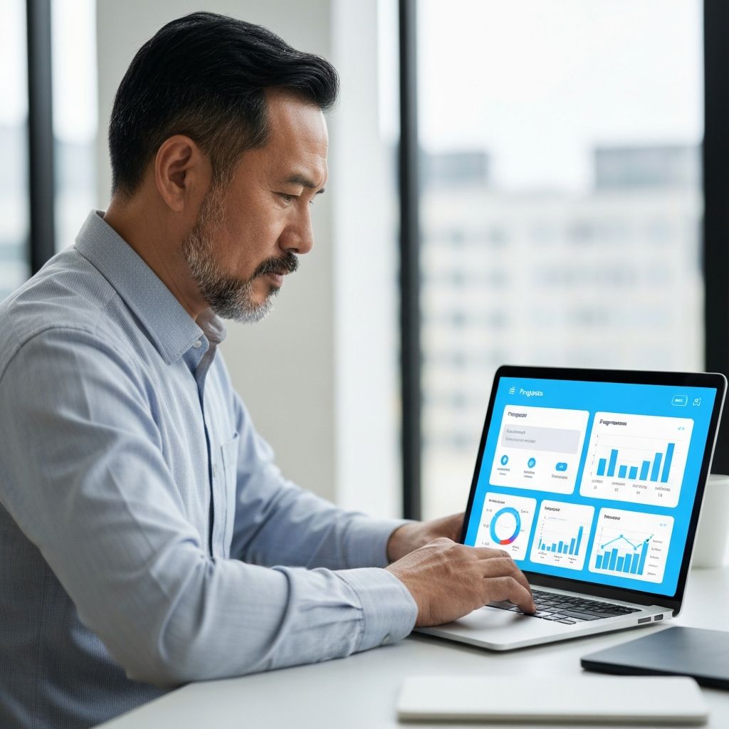 Professional using career planning tools on a laptop with progress charts