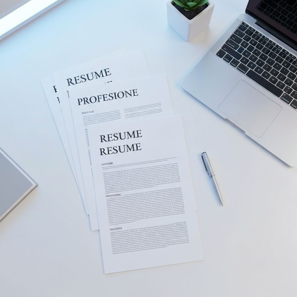 Collection of professionally designed resume templates arranged on a white desk